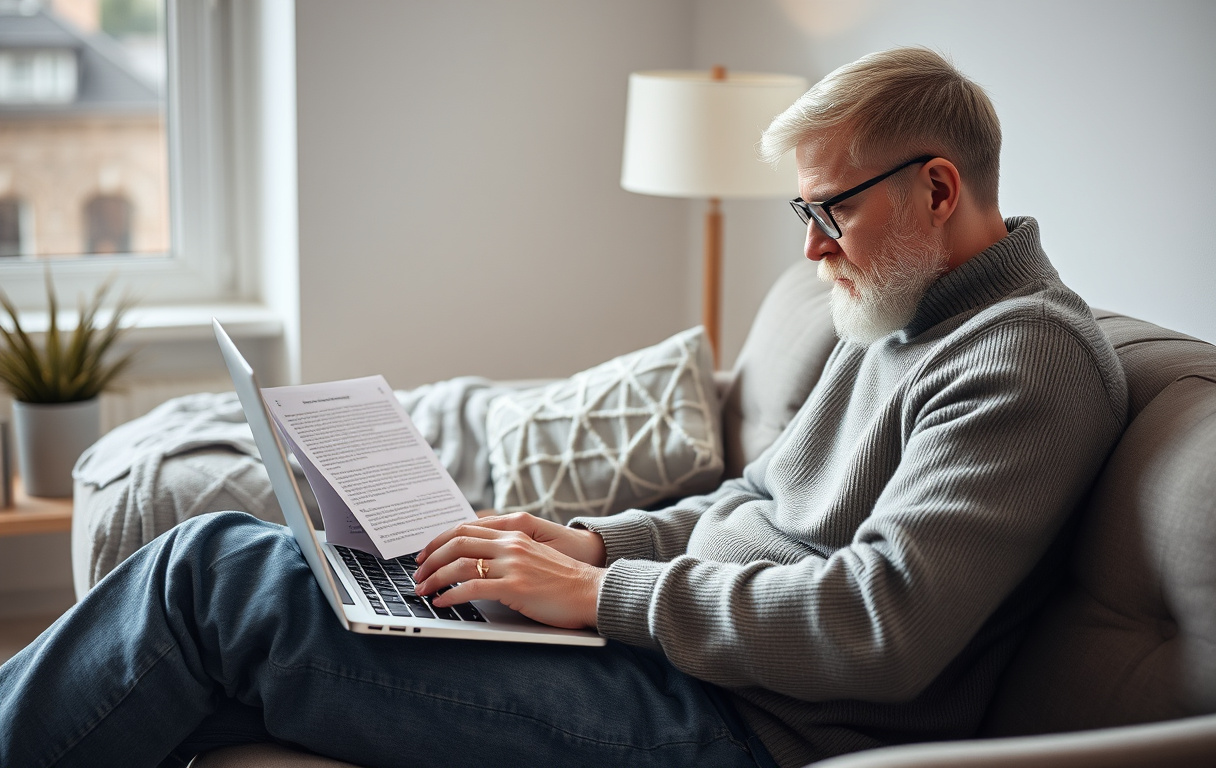 En person som leser bonusvilkår på en laptop