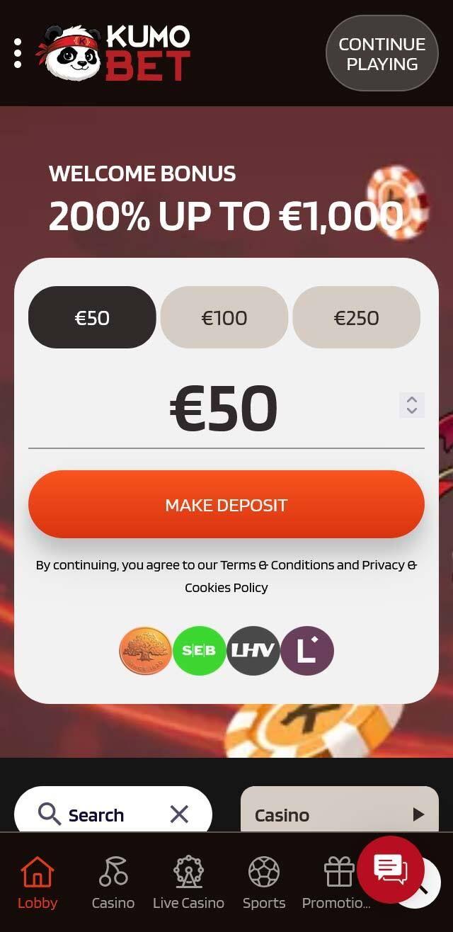 KumoBet omtale – skjermbilde fra nettsiden