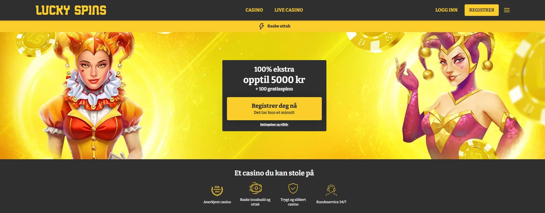 Lucky Spins – skjermbilde fra nettsiden