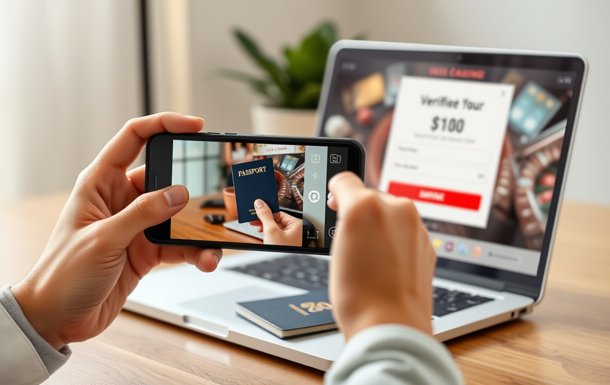 Person som tar bilde av pass for casino-verifisering.