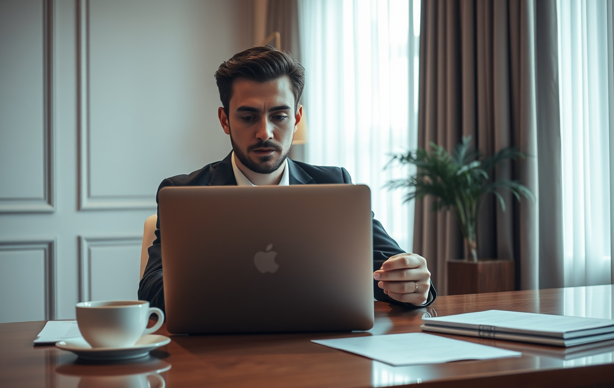 Spiller som leser vilkår på laptop